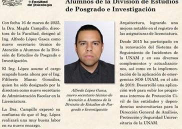 Alfredo López, nuevo secretario técnico de Atención a Alumnos…