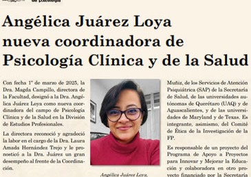 Angélica Juárez Loya, nueva coordinadora de Psicología Clínica…