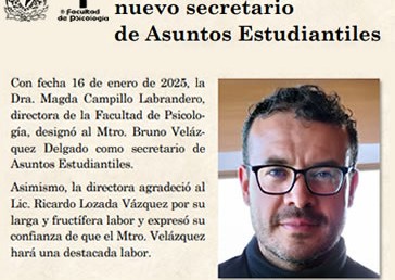 Bruno Velázquez Delgado, nuevo secretario de Asuntos Estudiantiles