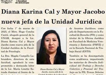 Diana Karina Cal y Mayor Jacobo, nueva jefa de la Unidad Jurídica