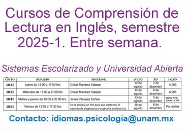 Cursos de Inglés -Entre semana. Escolarizado y SUA