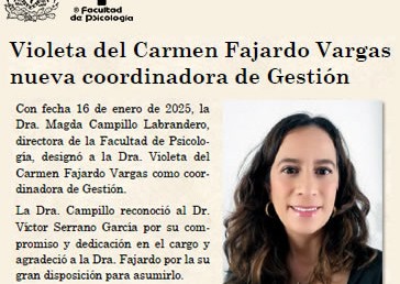 Violeta del Carmen Fajardo Vargas, nueva coordinadora de Gestión